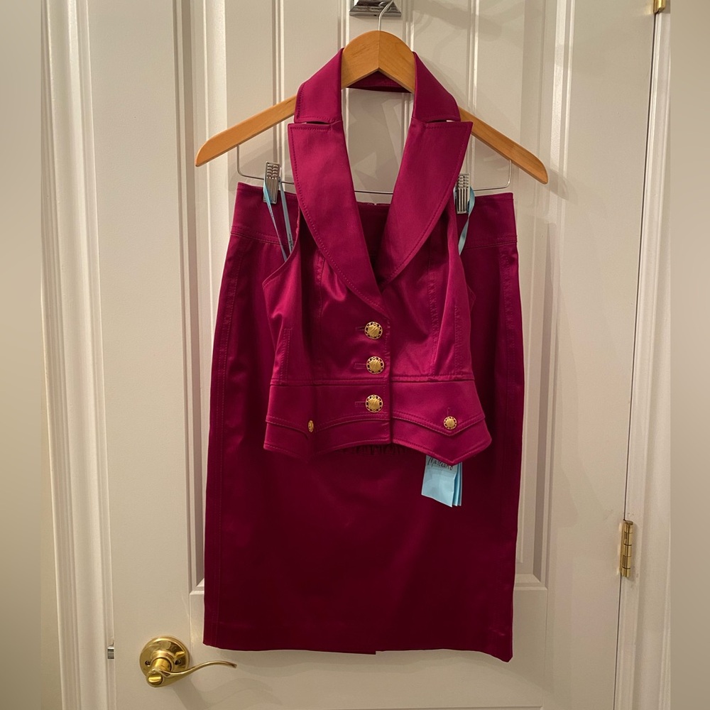 SET 2 Pce NWT Marciano Purple Satin Vest Size 2 and Matching Pencil Skirt Size 6